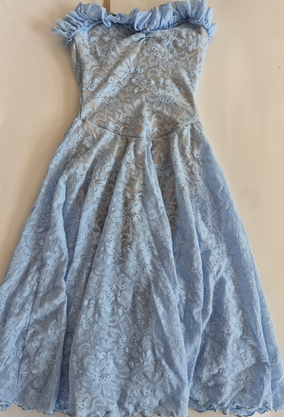 Lyrical Light Ice Blue Lace Strapless dance Dress Child Medium Made In USA